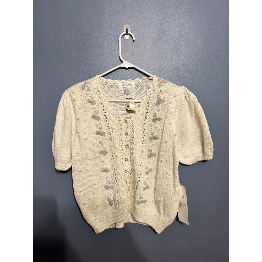 VTG‎ Margules Short Sleeve Embroidered  Cardigan SZ Med Cottage Grannt Core NOS